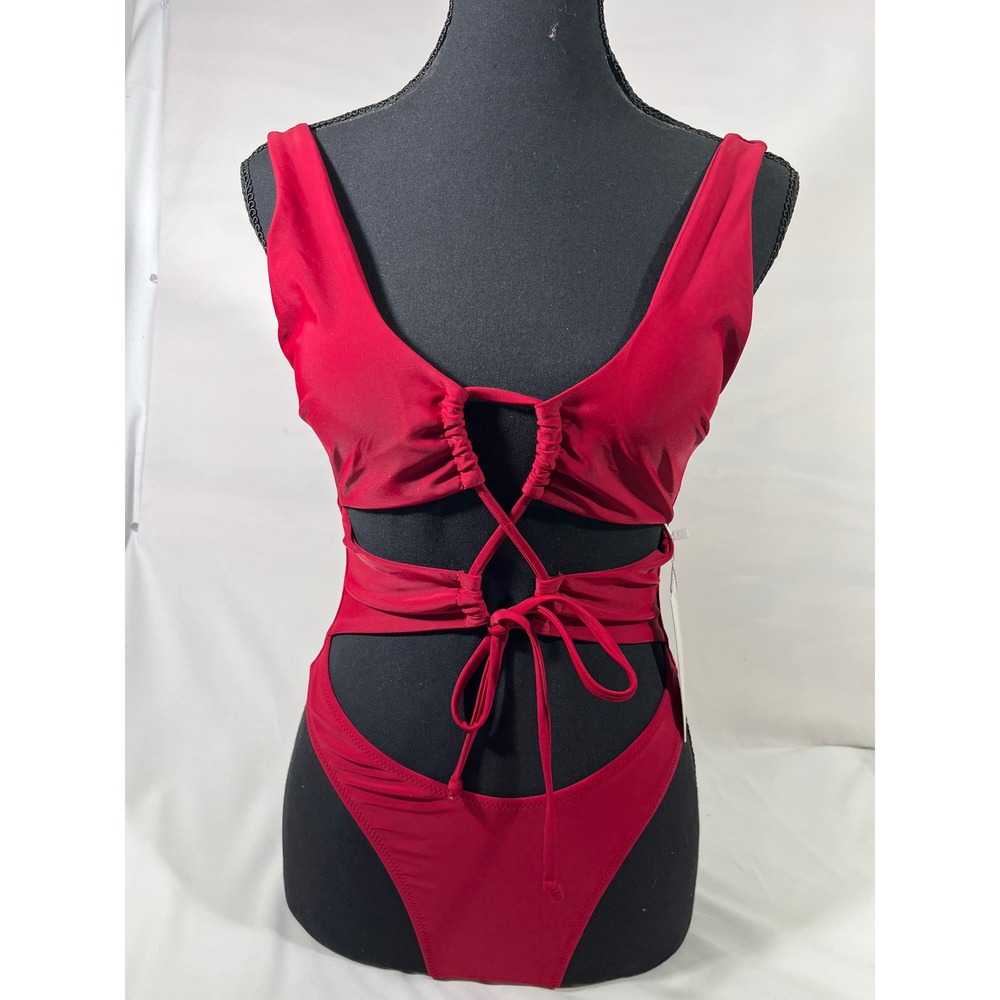 CHYRII Cutout Lace Up‎ One Piece Swimsuit Womem S Wine High Leg Monokini Costal